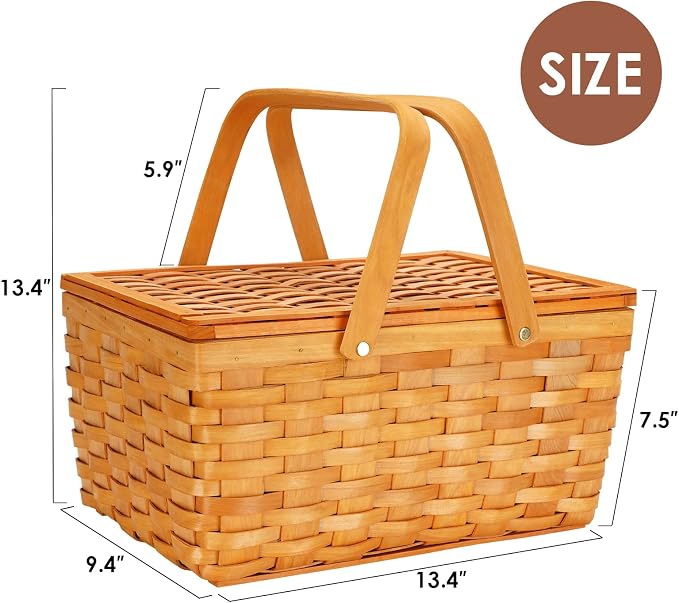 Picnic Basket Set for 2 Persons, Woven Woodchip Basket - Image 8