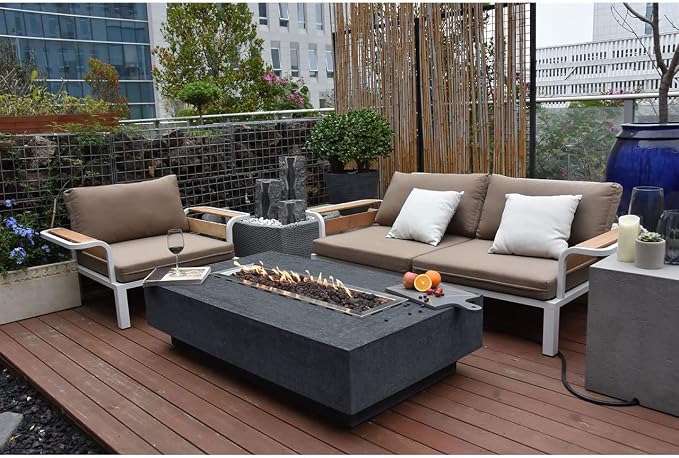Elementi | Hampton Gas Fire Pit Cast Concrete 56" Rectangular Fire Table - Image 6