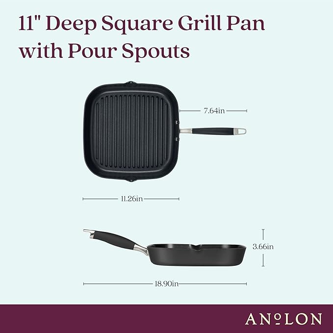 Griddle Pan, 11-Inch Hard-Anodized Nonstick Deep Square, Onyx