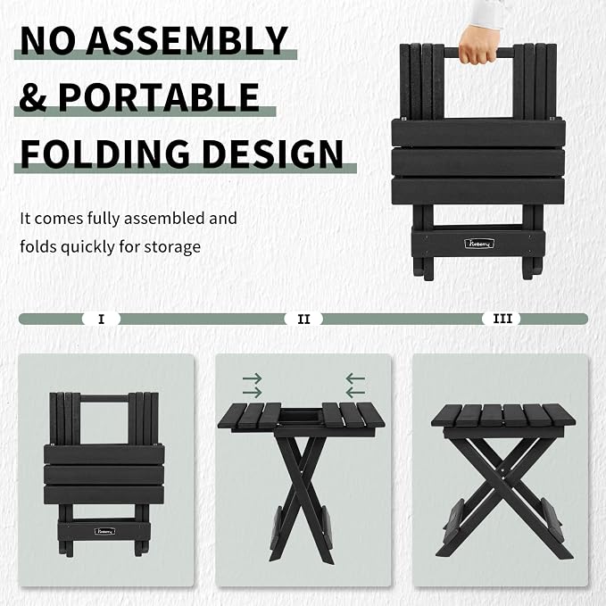 FUNBERRY Outdoor Folding Adirondack Side Table, Portable No Assembly Patio End - Image 4