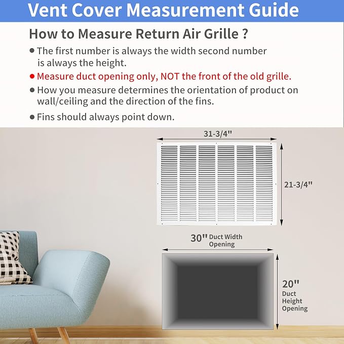 30"W x 20"H Steel Return Air Grille, Air Return Vent Cover - Image 5