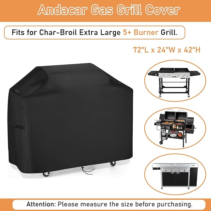Gas Grill Cover for CharBroil 5+ Burner Gas Grill, Outdoor BBQ Cover Heavy Duty - Image 2