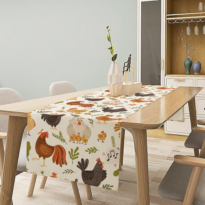 Cute Roosters Chickens Table Runners, Rustic Farm Animals Hen Table Runner - Image 3
