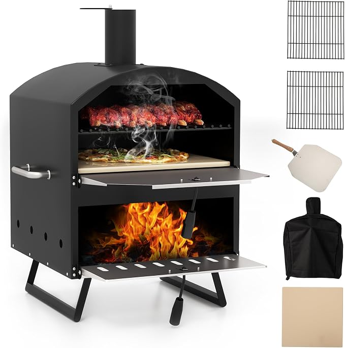 Happygrill Pizza Oven Outdoor, 16” 2-Layer Wood Fired Pizza Maker by HAPPYGRILL