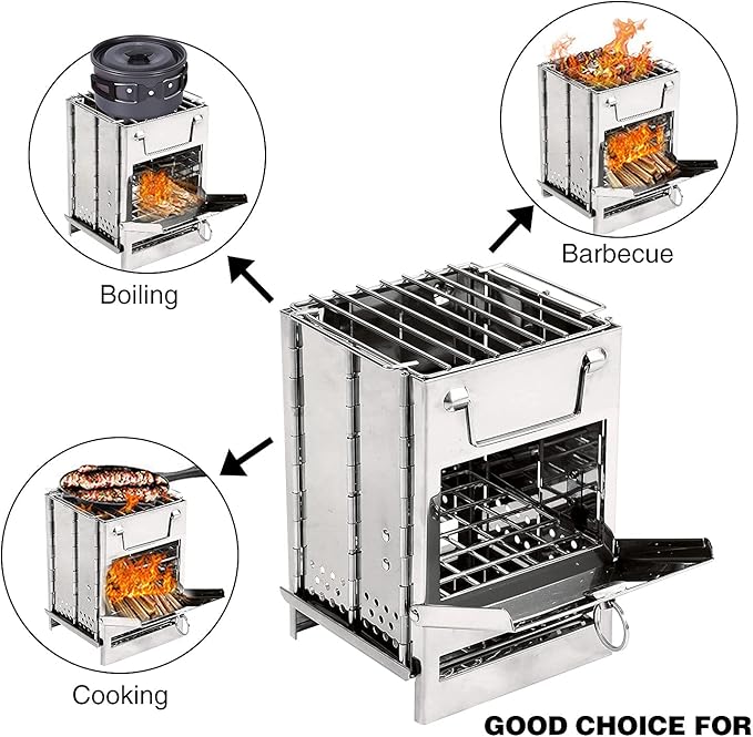 REDCAMP Wood Burning Folding Camp Stove Stainless Steel Grill, Portable - Image 5