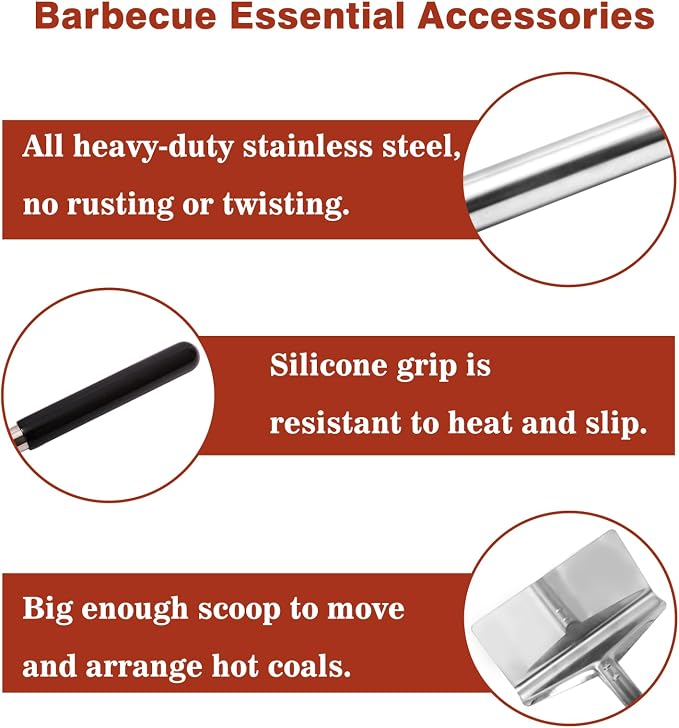 Coal Rake Grill Ash Tool, BBQ Charcoal Stainless Steel Rake - Image 4
