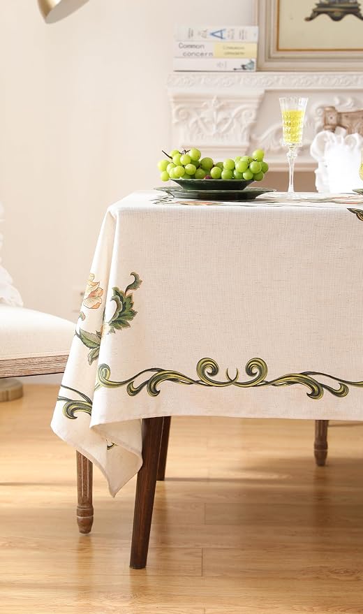 patdrea Designer Linen Rectangle Tablecloth, Vintage French Floral Tablecloths - Image 8