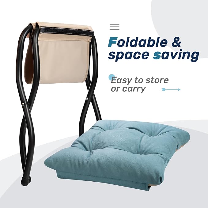 HollyHOME 15" Folding Footrest Stool, Upholstered Small Foldable Ottoman - Image 8
