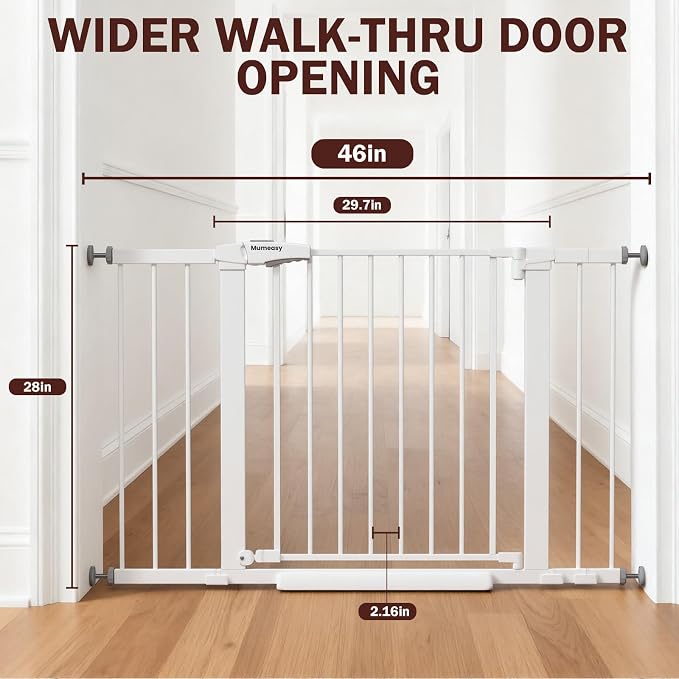 29.7-46" Extra Wide Baby Gate for Stairs, Pressure Mounted Dog Gate Indoor for - Image 3