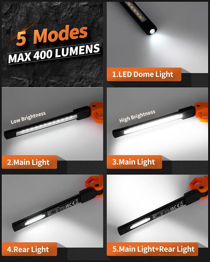 Rechargeable Work Light, 400LM Mechanic Work Lights, Magnetic Flashlight - Image 2