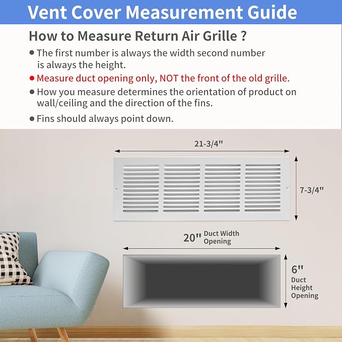 20"W x 6"H Steel Return Air Grille, Air Return Vent Cover - Image 5