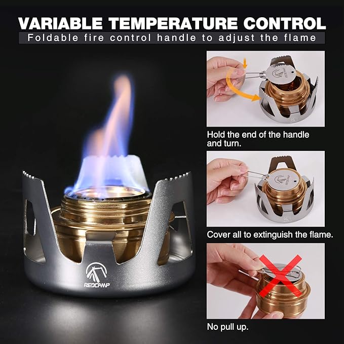REDCAMP Mini Alcohol Stove for Backpacking, Lightweight Brass Spirit Burner - Image 5
