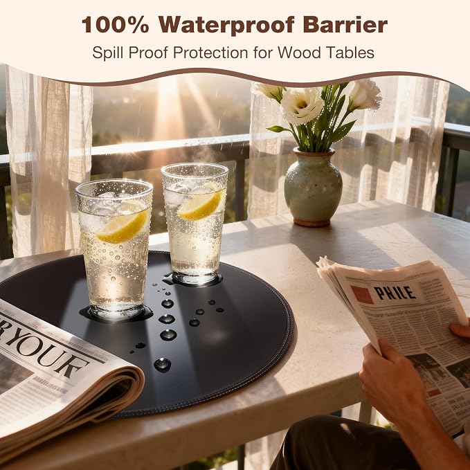 Round Vinyl Black Placemats Set of 6, Faux Leather Waterproof Wipeable Heat - Image 5