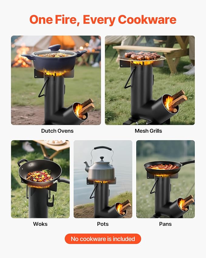 VEVOR Camping Rocket Stove, Wood Burning Portable Rocket Stove - Image 5