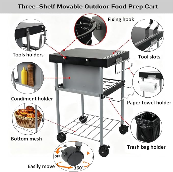 Grill Cart Table Accessories Outdoor Grilling Side Tables - Image 3