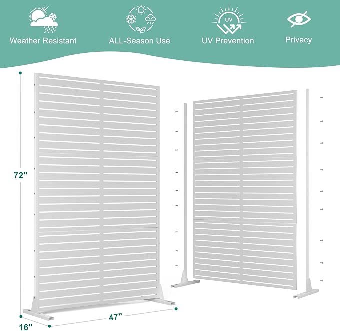 Metal Privacy Screen for Outdoor & Indoor Use, Free Standing Privacy Screen for - Image 3