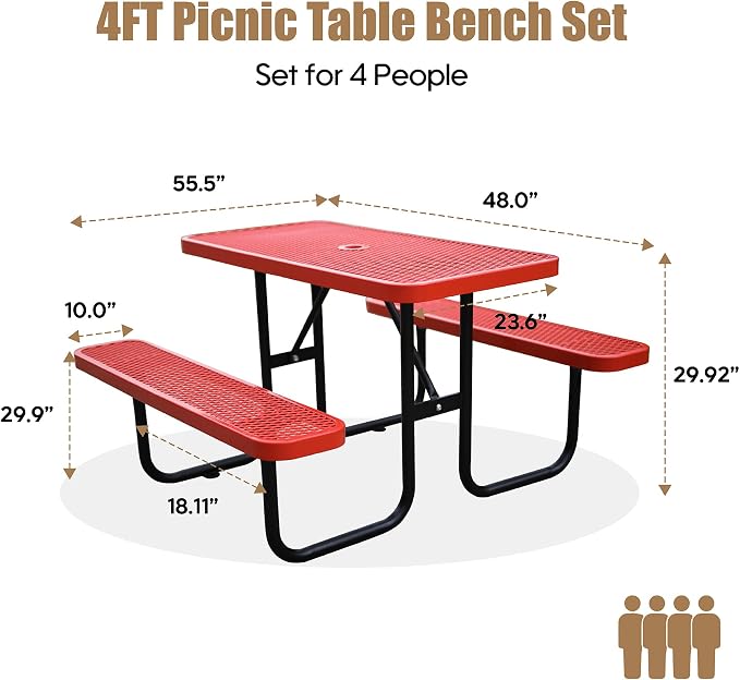 4FT Rectangular Metal Picnic Table - Image 3