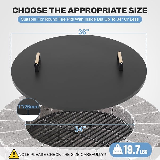 Fire Pit Lid Round 36", Heat Resistant Metal Firepit Cover - Image 2