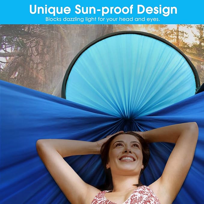 Hammock with Mosquito Net, 440 lb Capacity, Blue Nylon Pop-Up