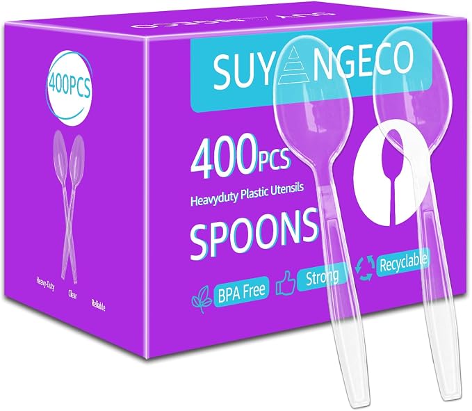 Clear Plastic Spoons Heavy Duty Disposable Spoon Reusable Bulk Plastic Utensils by Suyangeco