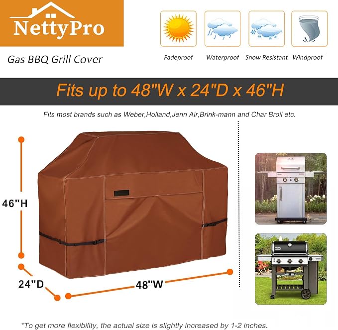 NettyPro Grill Cover Heavy Duty Waterproof 48 inch, Outdoor 2-3 Burners Gas BBQ - Image 4