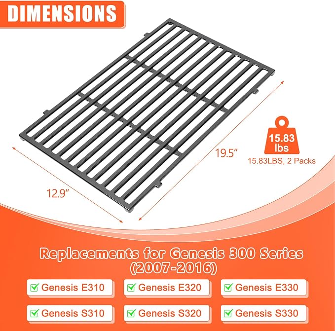 QuliMetal 19.5" Grill Grates for Weber Genesis 300 Series, Genesis E310 - Image 2