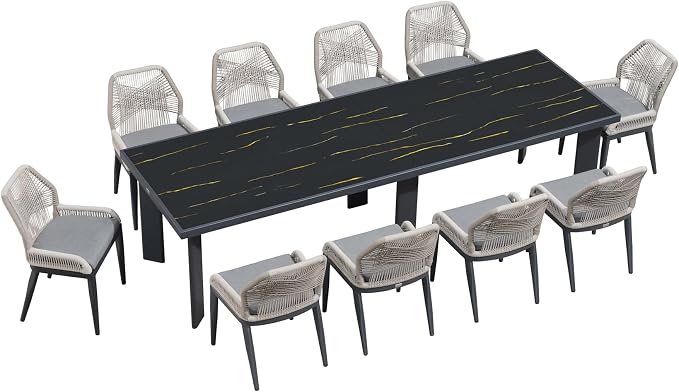 PURPLE LEAF 11 Pieces Patio Dining Set Aluminum Oversize Rectangular Table and - Image 9