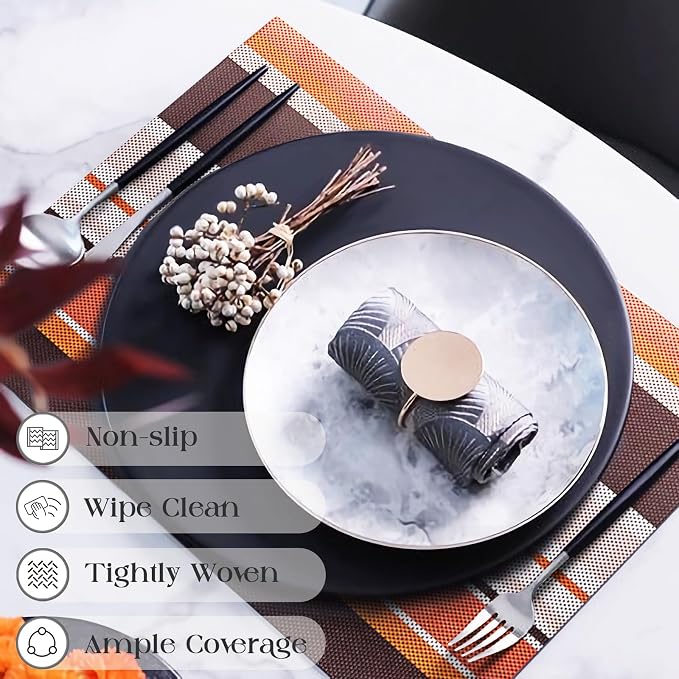 Set of 6 Colorful Striped Vinyl Placemats Heat-Resistant Washable Placemats - Image 2