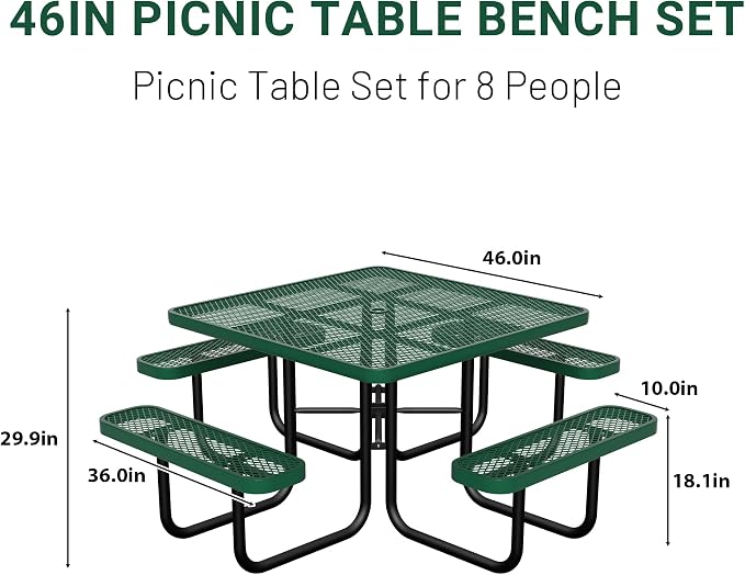 46" Square Picnic Table for Outside, Heavy Duty Metal Picnic Table Bench Set - Image 2