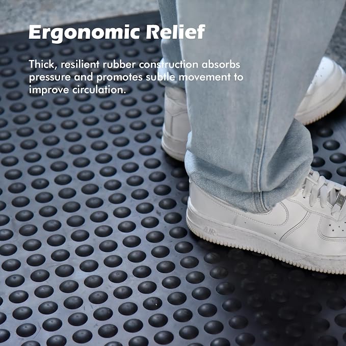 Black Rubber Bubble Anti-Fatigue Workplace Mat, Non-Slip Comfort Standing Floor - Image 3