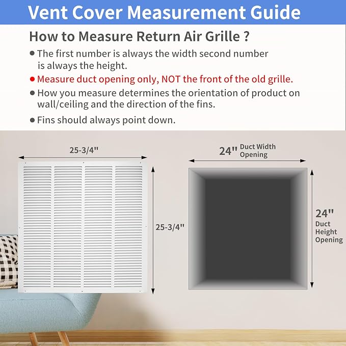 24"W x 24"H Steel Return Air Grille, Air Return Vent Cover - Image 5