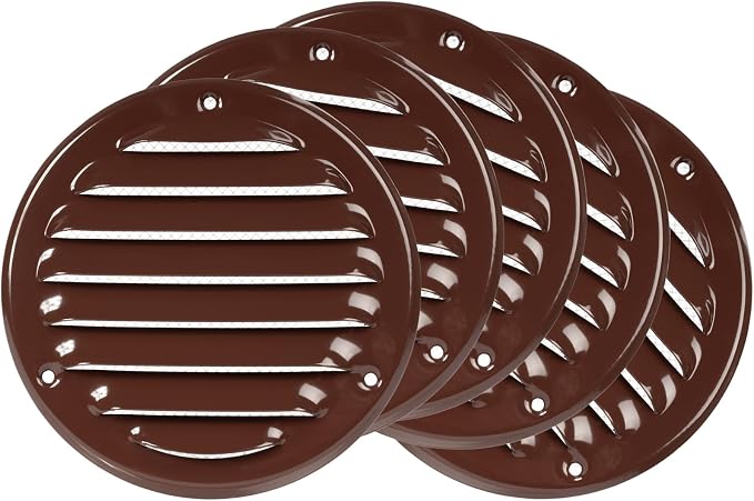 Repa Market 5-Pack 4 Inch Round Air Vent Cover/Brown Galvanized Steel Louvered by RepaMarket