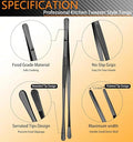 Tweezer Tongs 6-Piece Set, Stainless Steel, 12-Inch and 6.3-Inch, Black