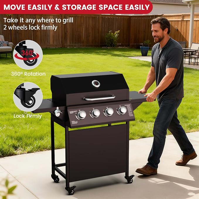 4-Burner Propane Gas BBQ Grill, 000 BTU Output Stainless Steel Barbecue Grill - Image 5