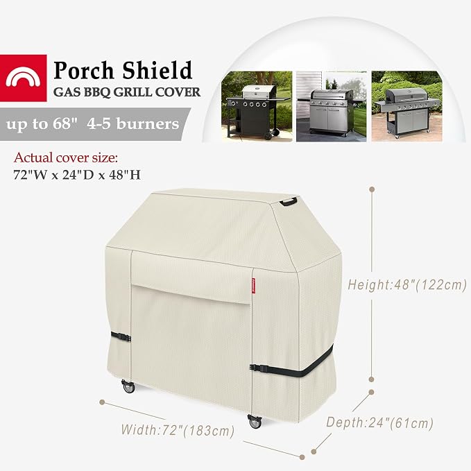 Porch Shield 72W x 24D x 48H inch Premium Gas Grill Cover Up to 68 inch - Image 2