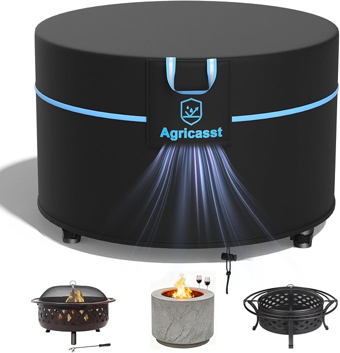 Round Fire Pit Cover for 33''- 36'' Fire Pit, 600D Heavy Duty Outdoor Firepit by Agricasst