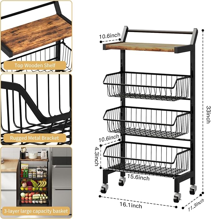4-Tier Slim Rolling Storage Cart, Narrow Kitchen Cart - Image 4