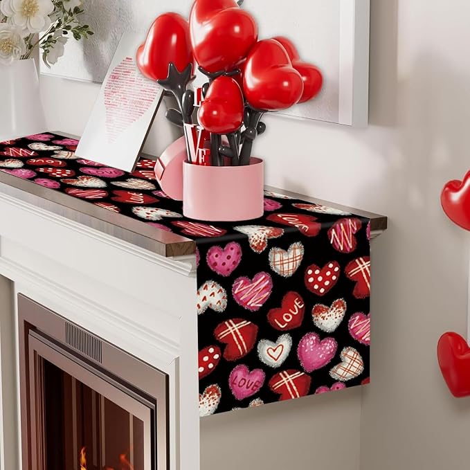 Valentines Day Decorations Table Runner Love Hearts Black Kitchen Dining Table - Image 5