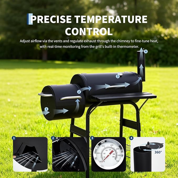 Garvee Charcoal Grills with Offset Smoker, Outdoor BBQ Grill with Handle and - Image 6