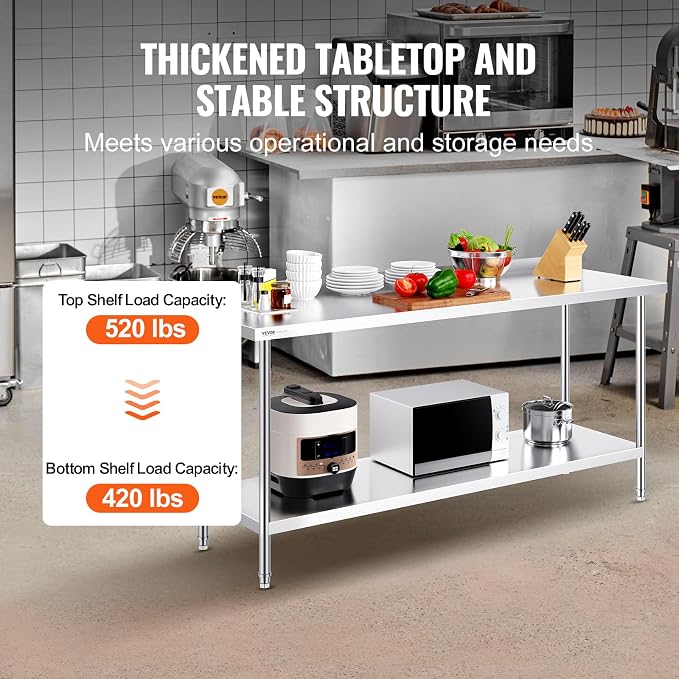 VEVOR 24 x 72 x 36 Inch Stainless Steel Work Table, Commercial Food Prep - Image 5