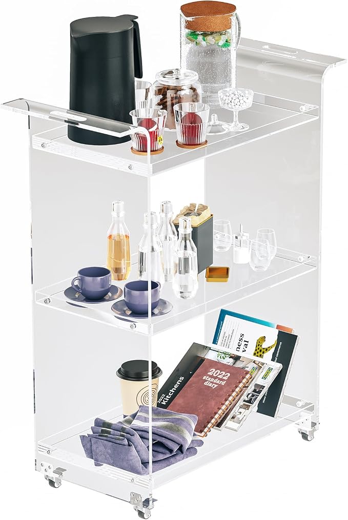 Dethan Acrylic Bar Cart – Clear 3-Tier Utility Rolling Serving Cart by ProfessionalAcrylicFactory