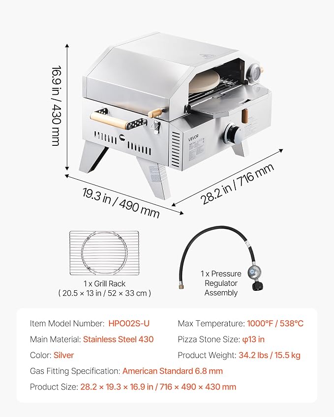 VEVOR 2 IN 1 Outdoor Pizza Oven, 13 in Propane Pizza Oven & Grill, 000 BTU - Image 7