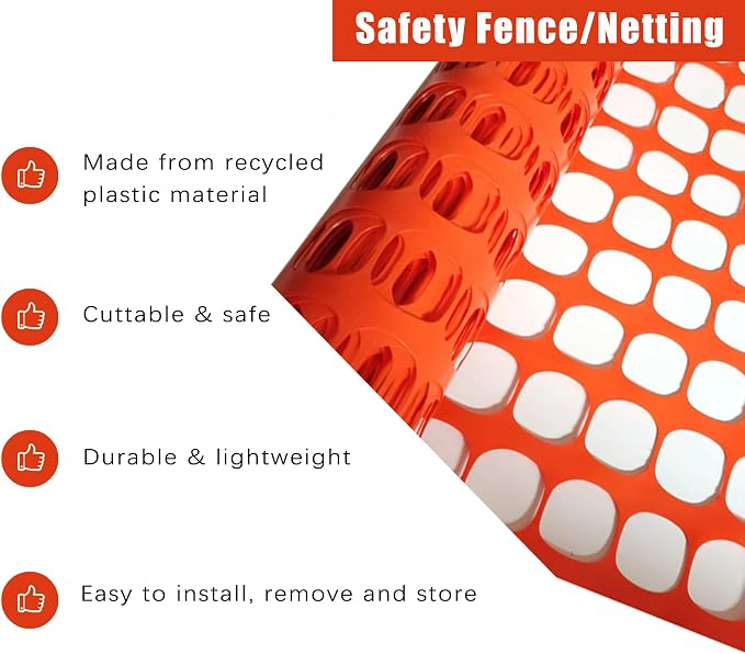 Safety Fence Plastic Mesh Fencing Roll, Temporary Reusable Netting - Image 3