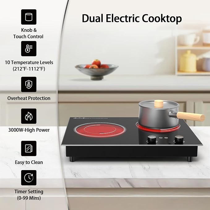 Electric Cooktop, 1110V 2100W 2 Burner stove, Built-in & Countertop Stove Top - Image 3