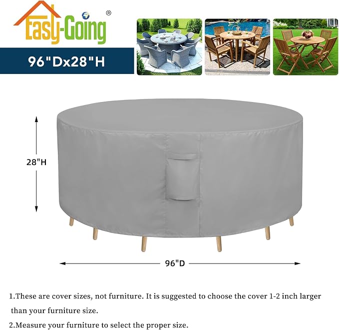 Easy-Going Round Patio Furniture Cover Waterproof Outdoor Dining Table and - Image 2
