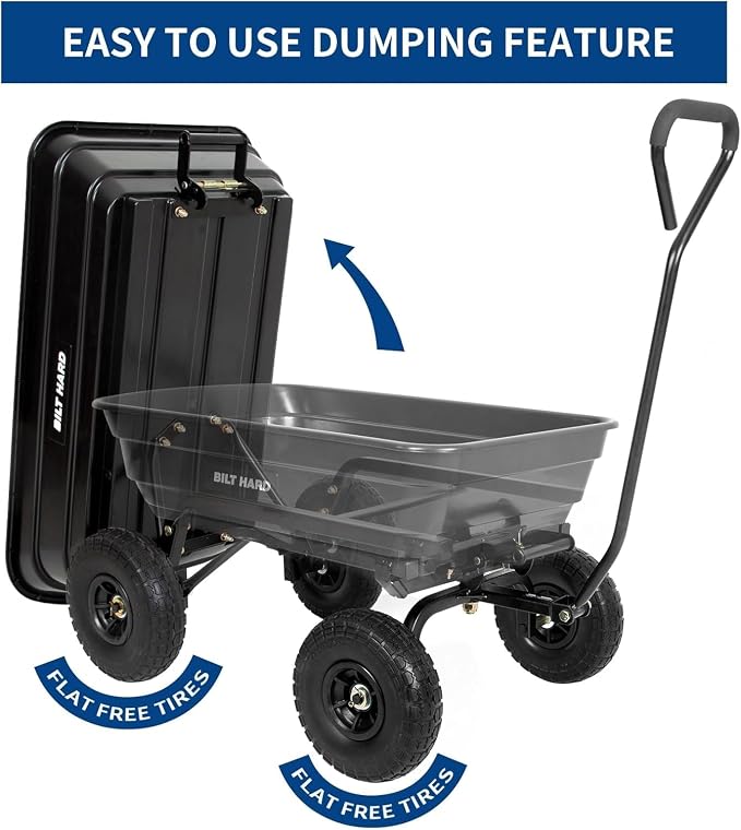 BILT HARD 4 Cu.Ft. 10" No-Flat Tires Poly Yard Dump Cart - Image 3