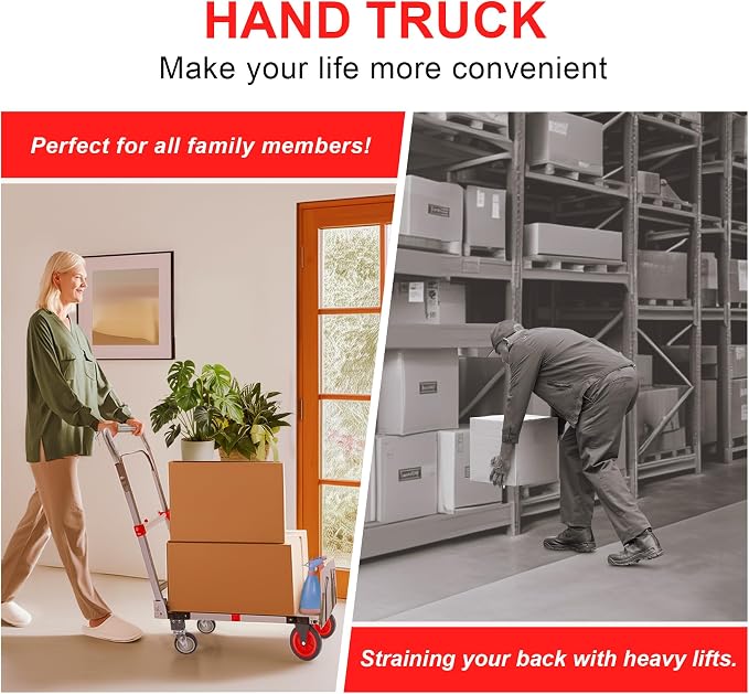 Upgraded 3 in 1 Aluminum Folding Hand Truck, 600lbs Capacity, Heavy Duty - Image 8