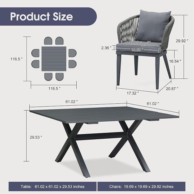 PURPLE LEAF 9 Pieces Outdoor Metal Furniture Set Patio Conversation Sets Dining - Image 9
