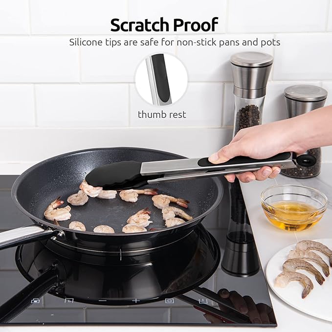 Kitchen Tongs, 12-Inch Stainless Steel with Silicone Tips