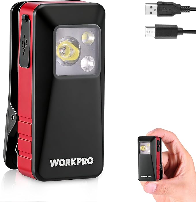WORKPRO EDC Flashlight Clip-on Light, 500 Lumens Rechargeable Flashlight by WORKPRO